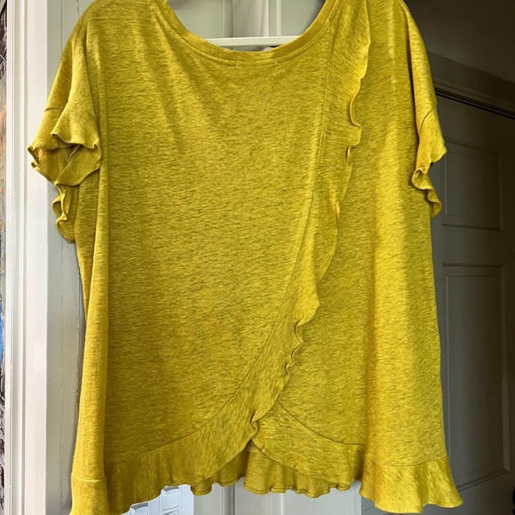 Anthropologie ERI + ALI Linen top in Chartreuse Green, size M - Picture 2 of 3